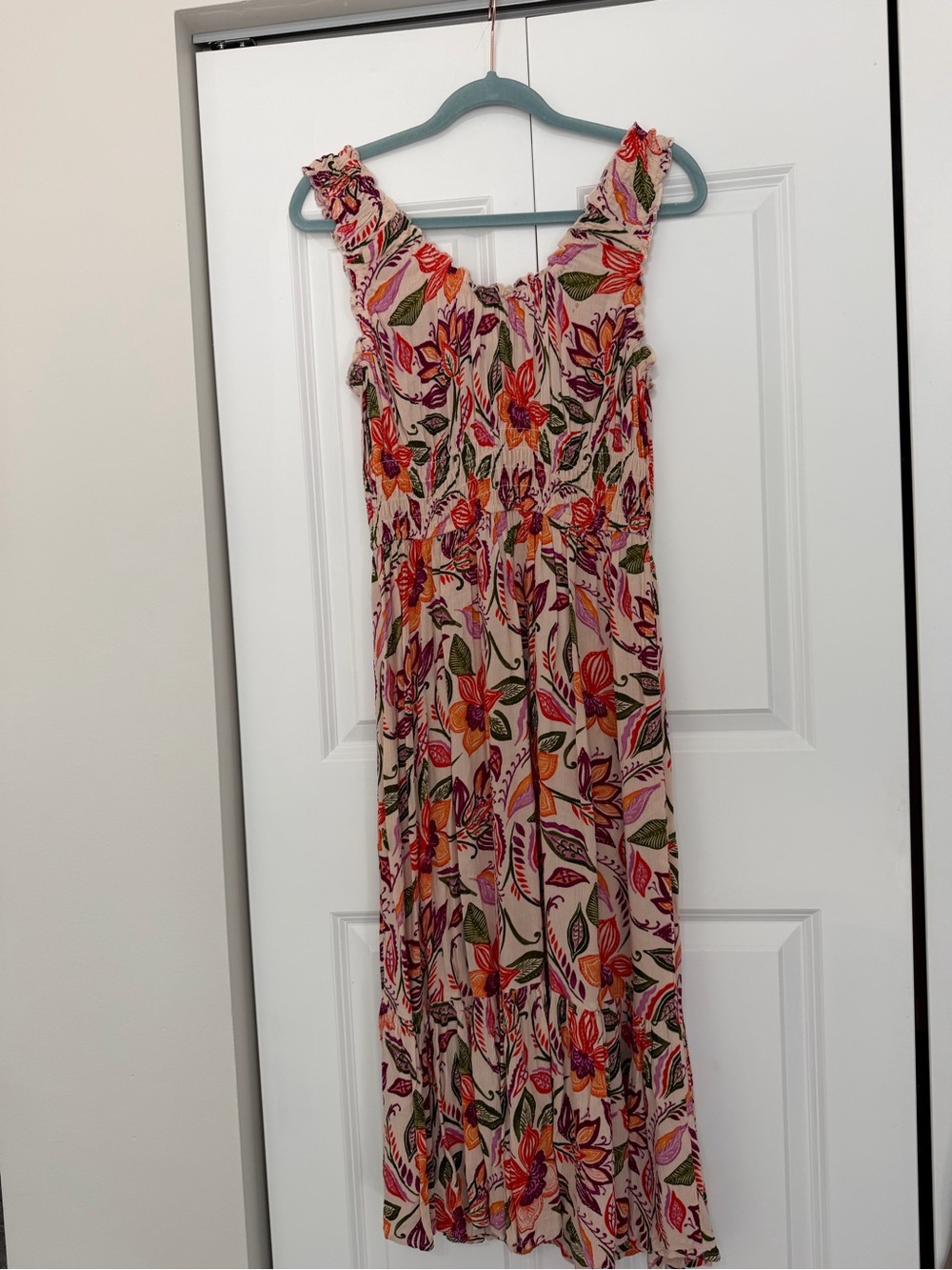 Patrons of Peace Pink Floral Ruffled Strap Maxi Dress